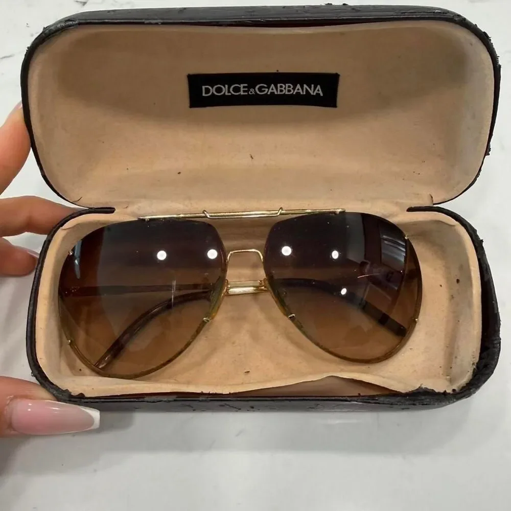 Dolce & Gabbana Vintage Brown and Gold Aviator Sunglasses #41385